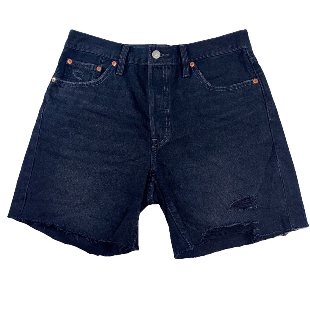 Levis 501 Original High Rise Distressed Denim Shorts Washed Black 85833-0032 W29